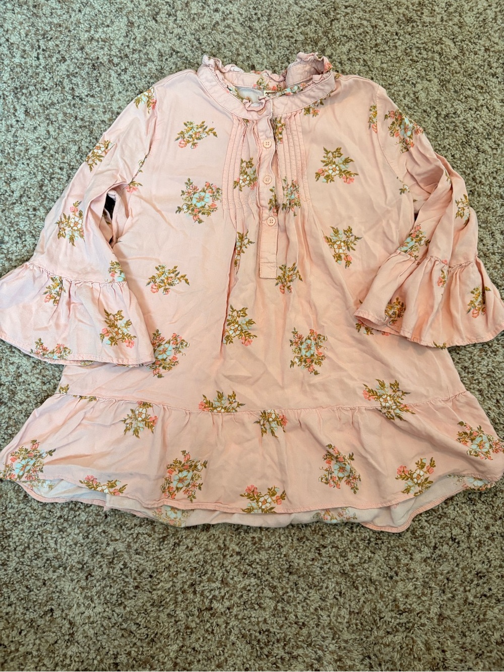 Mix & Match 3/$12 Arizona Jean Company Pink Floral Ruffle Hem Blouse